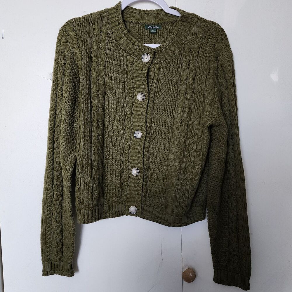 Wild Fable Green Cable-Knit Button-Front Cardigan Sweater Women's S NWT cottage